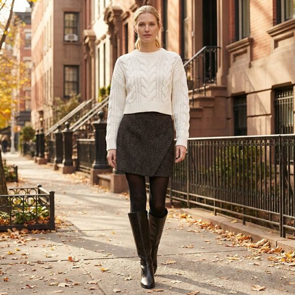 Wool Blend Banana Republic Dark Brown Tweed Mini Skirt Fully Lined - Picture 2 of 9